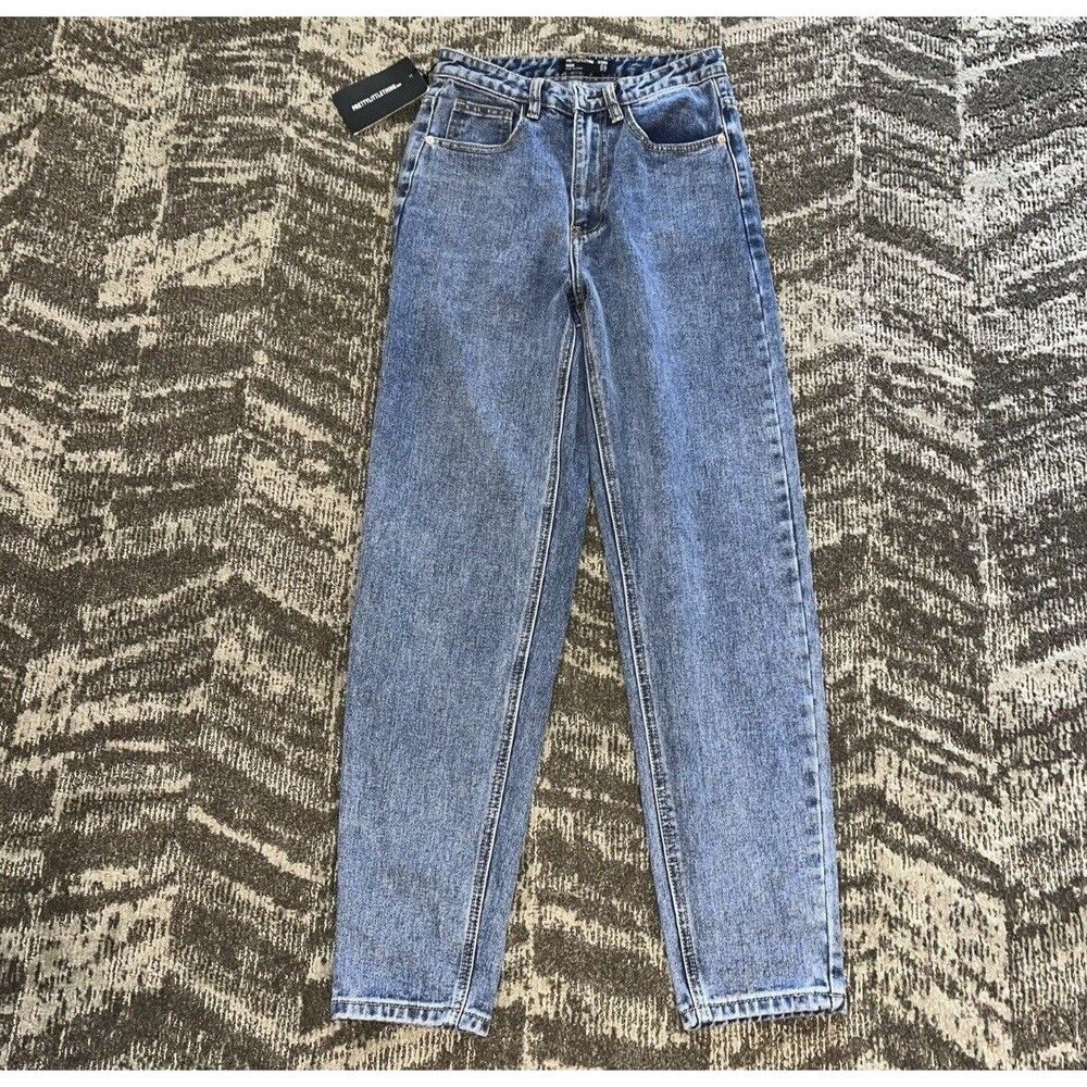 Pretty Little Thing Bum Rip Mom Jeans Mid Blue NWT Size 6 UK / US 2
